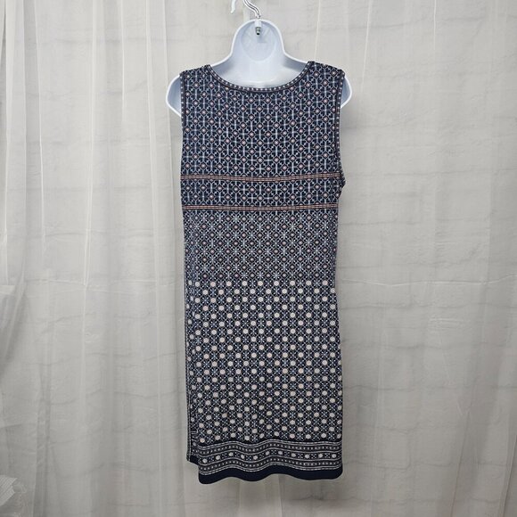 Max Studio Blue Pink Floral Geometric Sleeveless Dress Boho Shift L - Picture 5 of 10